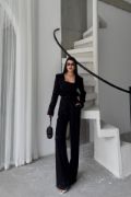 JAKARLI BLUZU TASARIM DETAYLI CEKET-PANTOLON-BLUZ 3 LÜ TAKIM - Siyah resmi